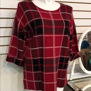 Tahari Red and Black Knit Top